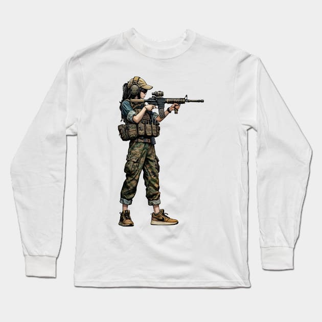 Tactical Girl Long Sleeve T-Shirt by Rawlifegraphic